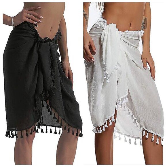 Other - Beach Sarong Pareo Womens Semi-Sheer Swimwear 28-black+white-short